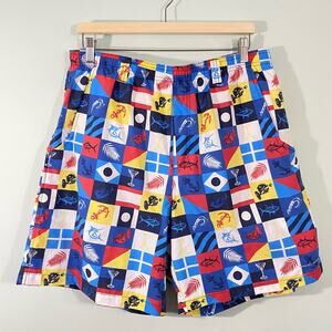 Columbia Men's PFG Nautical Fishing Checkered Swim Trunks Size L